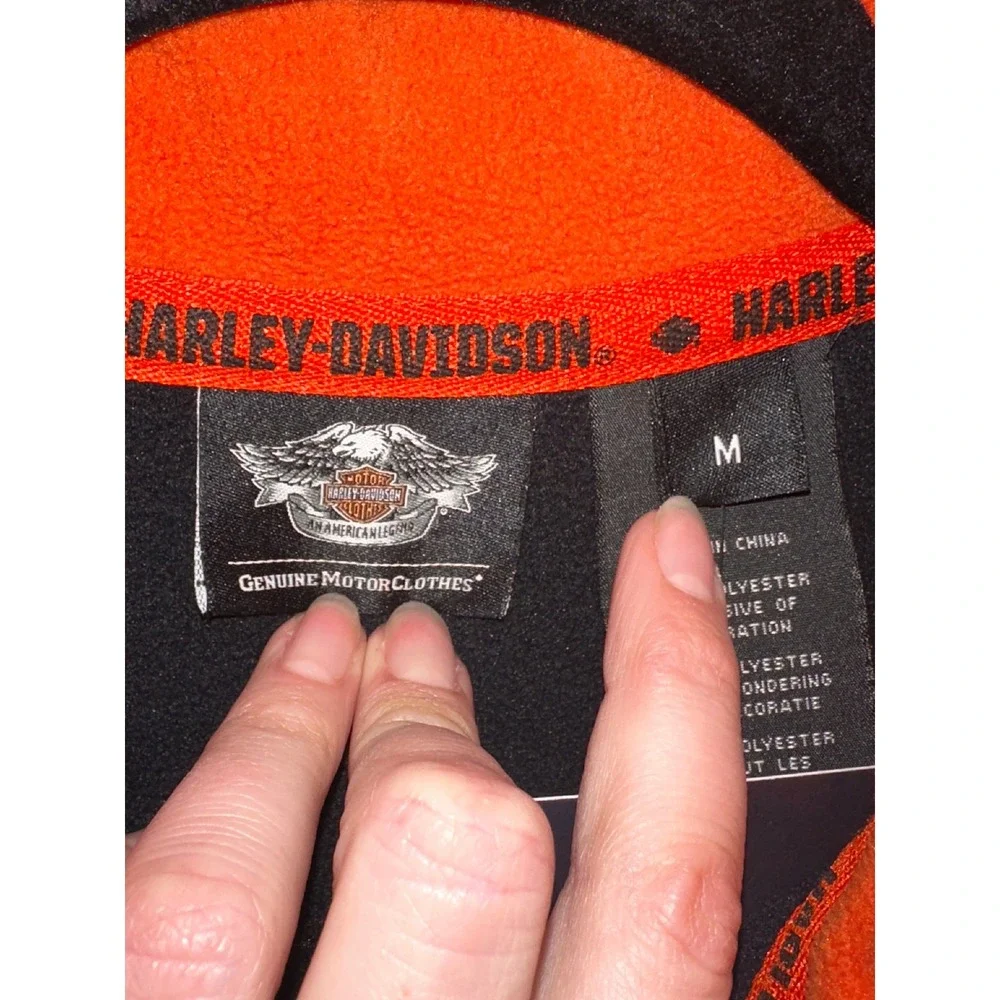 Harley Davidson Mens Quarter Zip Fleece Pullover‎ Black Orange Logo Size Medium